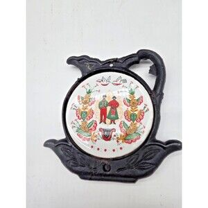 Vintage Cast Iron And Ceramic Trivet Hot Plate Spoon Rest Scandinavian Couple...